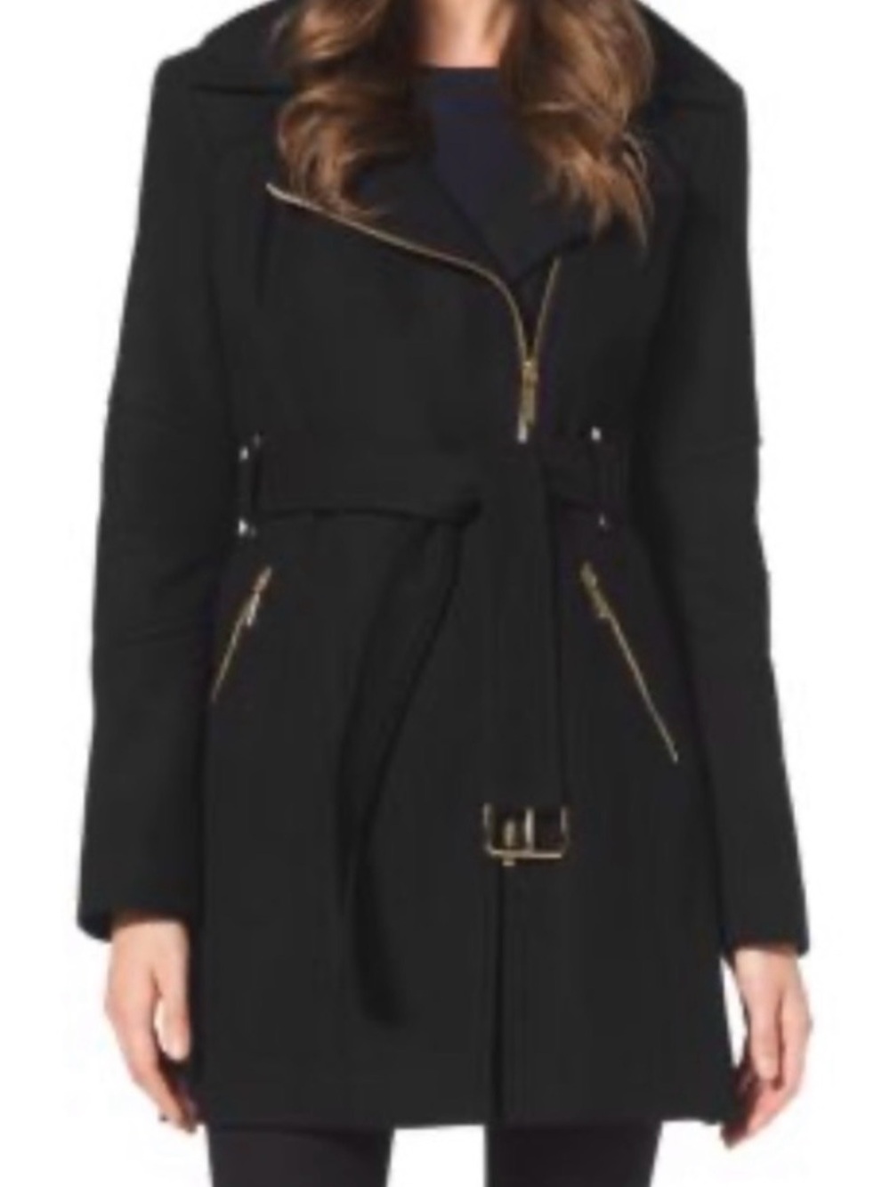Michaels Black Coat with Asymetrical Zipper
